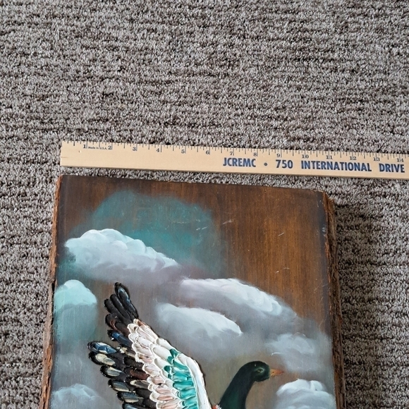 Rosi Art Oil Artist On Wood Painting Original Mallard Duck In Flight Cattails - Picture 10 of 12